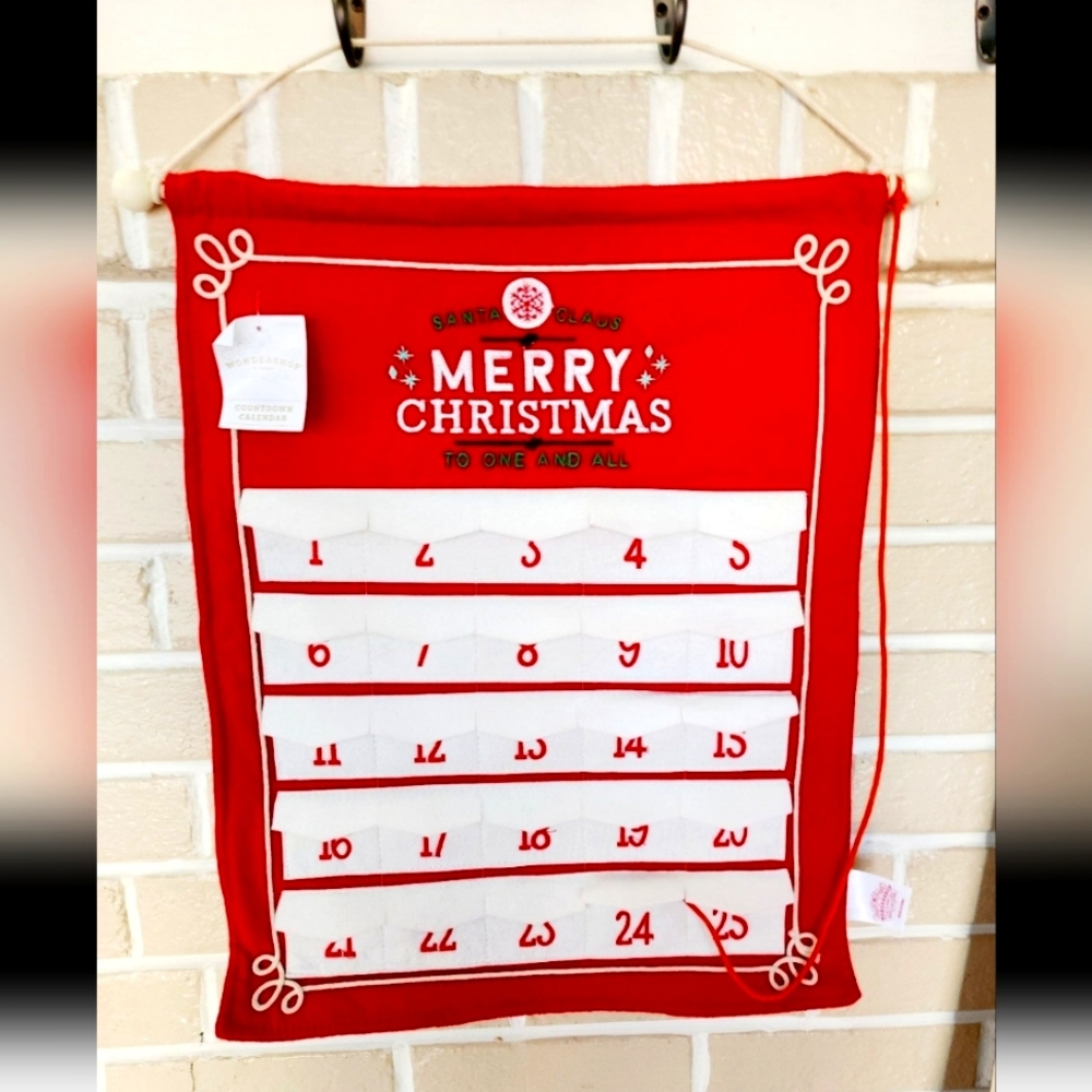 Merry Christmas Red Advent Calendar Wall Hanging